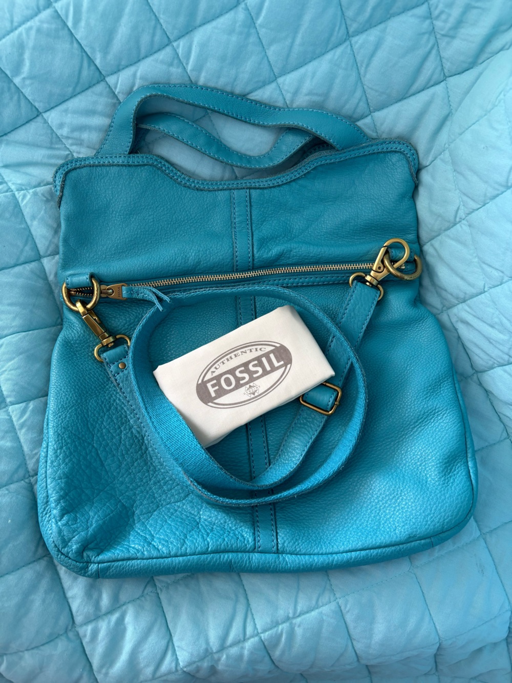 🩵🔑 Fossil Pebbled Leather Erin Tidal Blue Convertible Crossbody Bag 👜